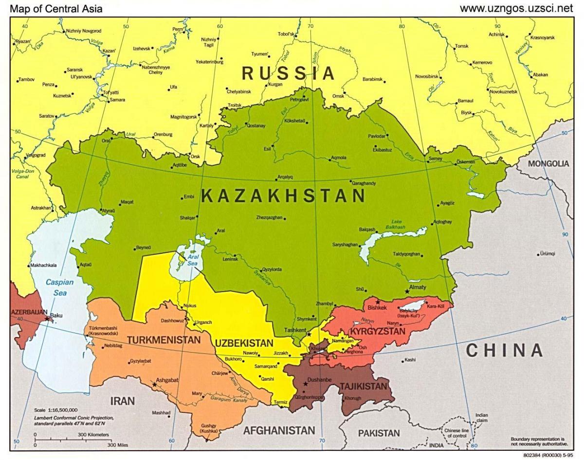 지도 카자흐스탄의 지도 아시아